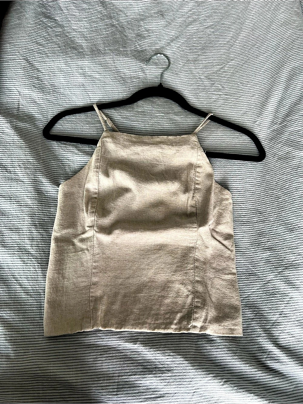 Abercrombie & Fitch Linen-Blend Square-Neck Crop Top Beige Small